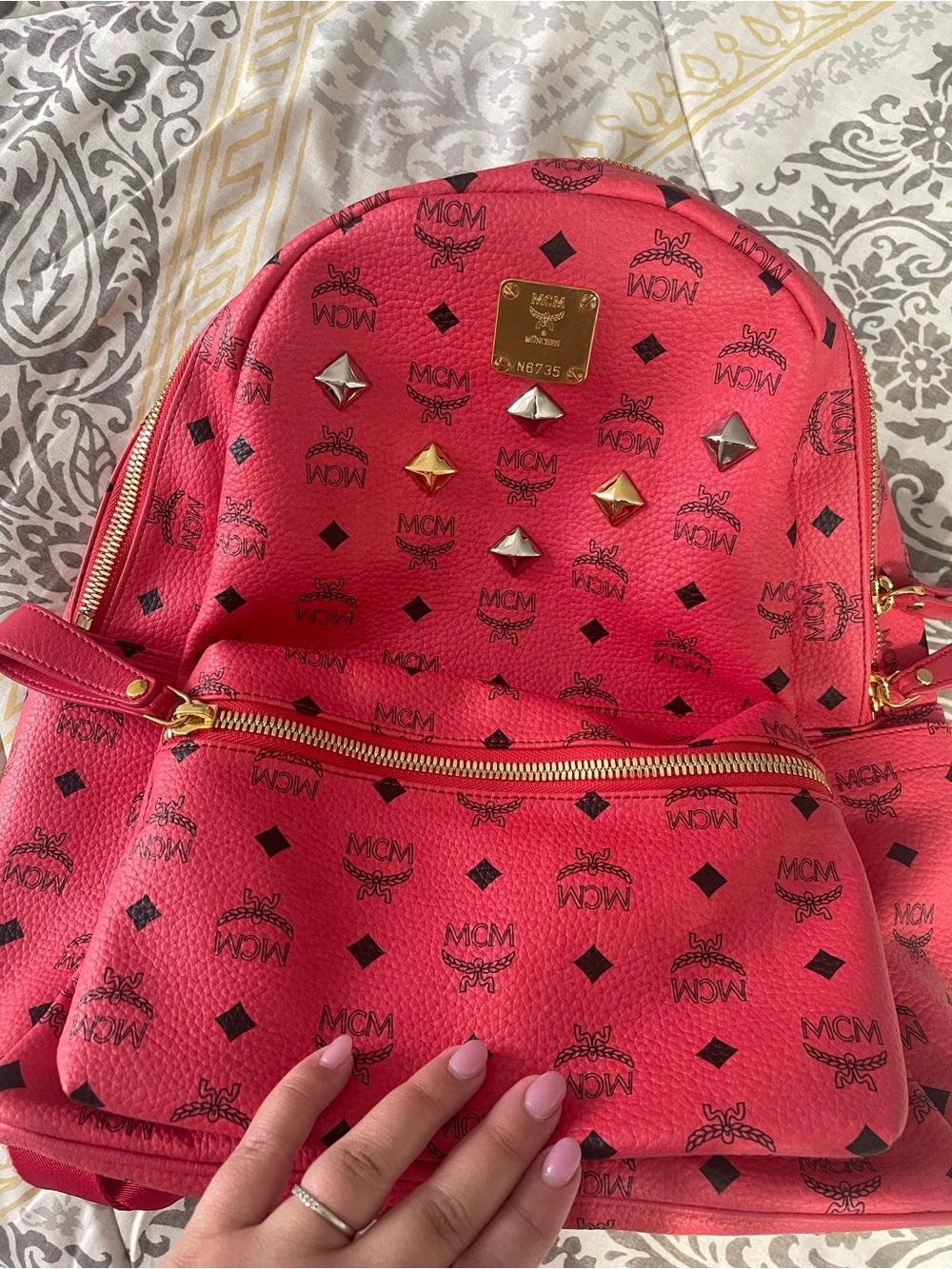 MCM studded hot pink backpack like new! Authentic - Picture 2 of 13